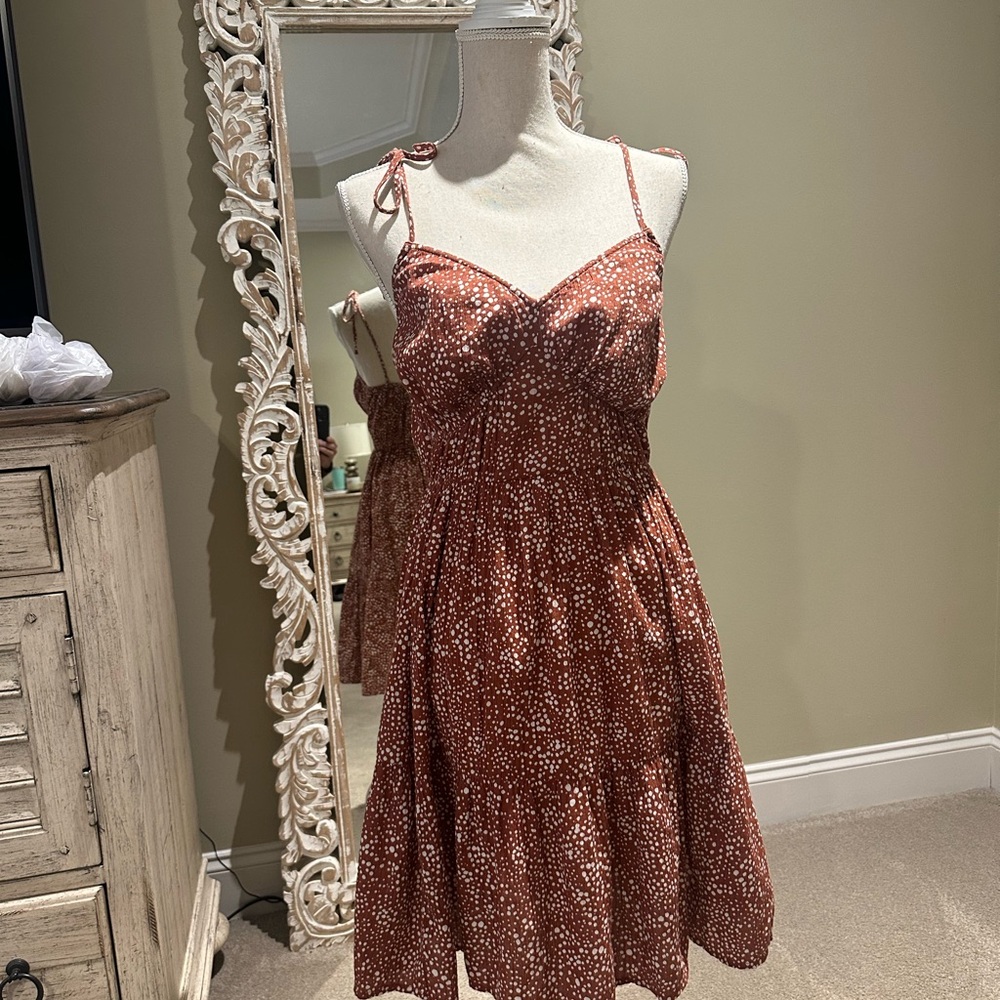 LOFT Terracotta and White Spotted Sundress